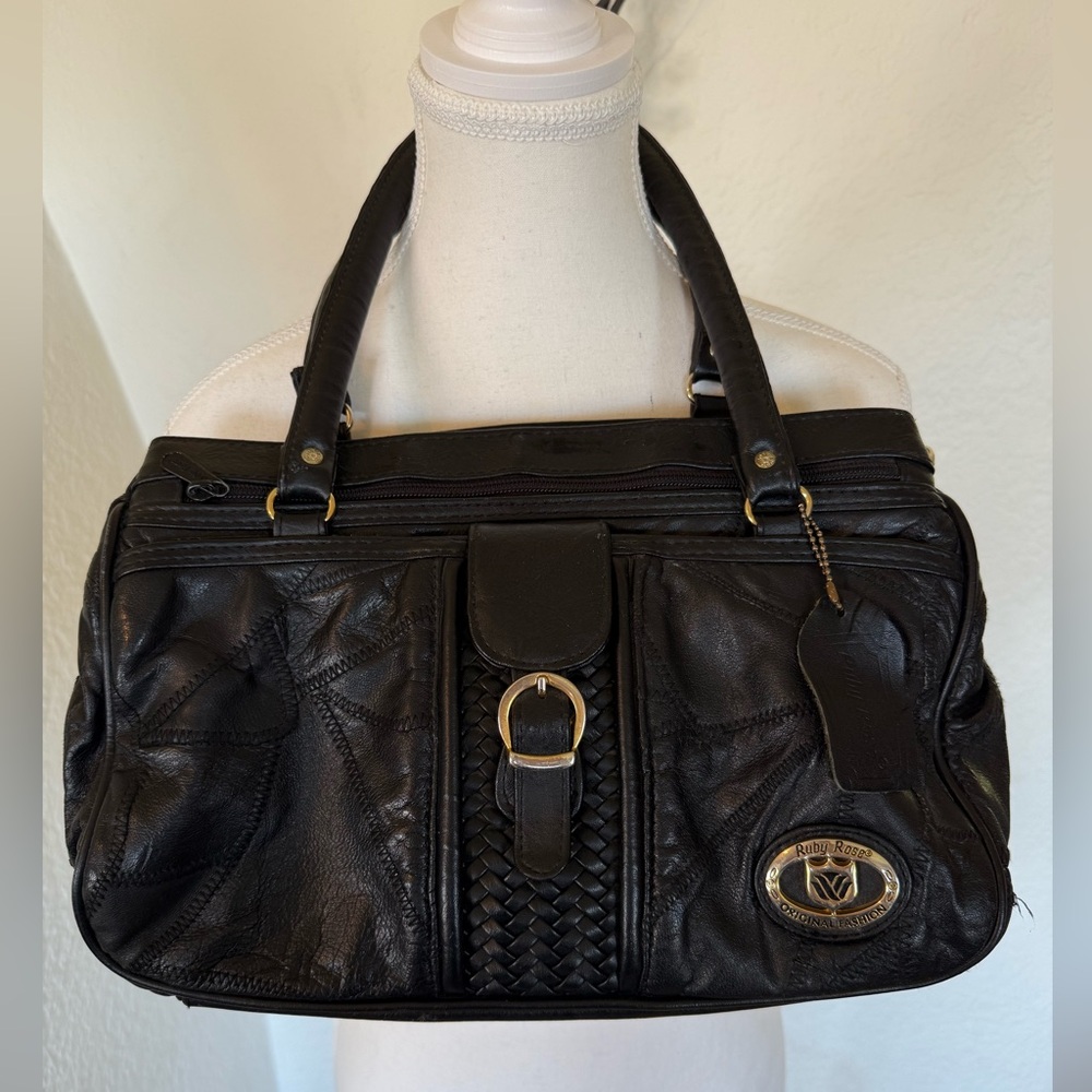 Vtg Ruby Rose black patchwork handbag with extra crossbody strap